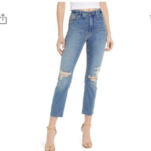NEW Good American Good High Waist Straight Leg Distressed Ankle Jeans, Size 0